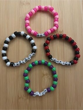 Halloween Stackable Bracelets - Set of 4 - Witch, Skeleton, Vampire & Boo